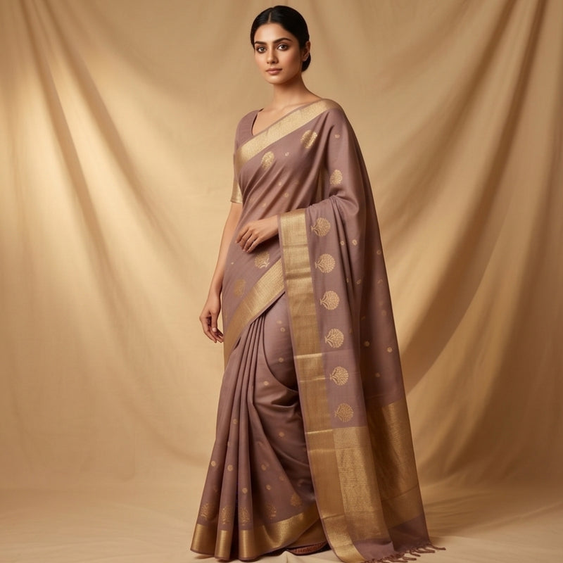 Maheshwari Handloom Silk-Cotton Saree – Ivory White