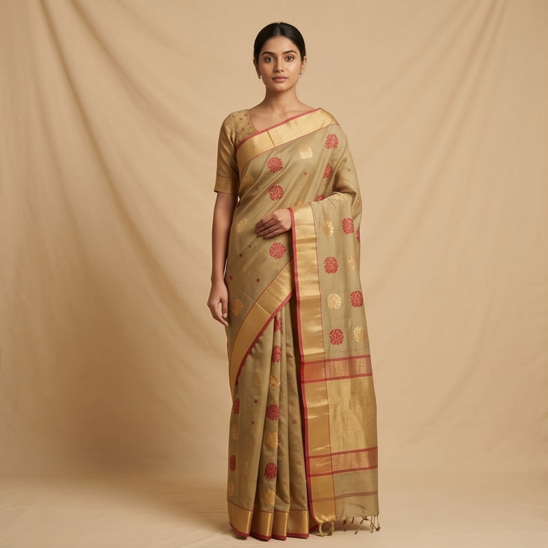 Chanderi Handwoven Saree – Sand Beige