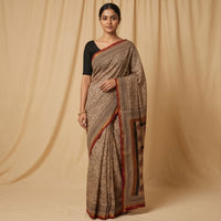 Chanderi Printed Saree – Crimson & Earthy Brown
