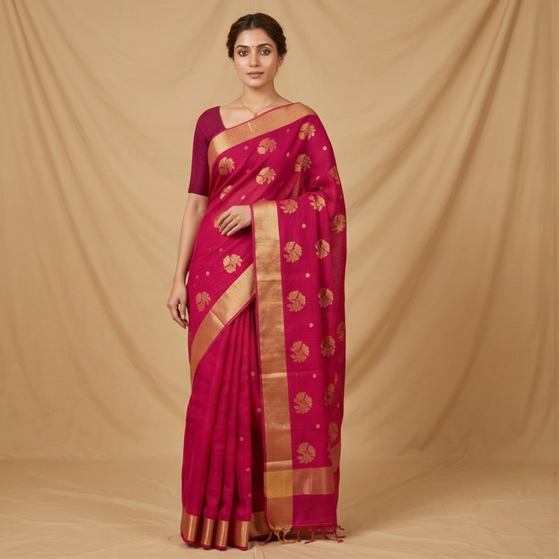Chanderi Handwoven Saree – Vibrant Pink
