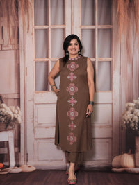 Women's Embroidery Cotton Kurta Palazzo Set – Earthy Brown
