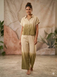 Olive Solid Collared Shirt Co-Ord Set