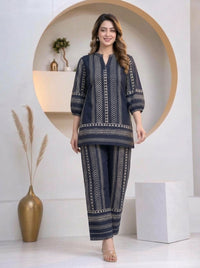 Naarangi Crafts Women's Navy Blue Printed Ethnic Co-ord Set