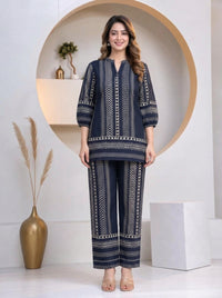 Naarangi Crafts Women's Navy Blue Printed Ethnic Co-ord Set