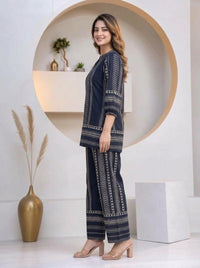 Naarangi Crafts Women's Navy Blue Printed Ethnic Co-ord Set