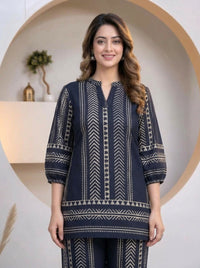 Naarangi Crafts Women's Navy Blue Printed Ethnic Co-ord Set