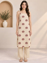 Naarangi Crafts Women Embroidered Thread Work Pure Cotton Kurta with Palazzos.