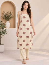 Naarangi Crafts Women Embroidered Thread Work Pure Cotton Kurta with Palazzos.