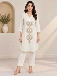 Naarangi Crafts Off White Embroidered Co-ord Set