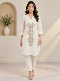 Naarangi Crafts Off White Embroidered Co-ord Set