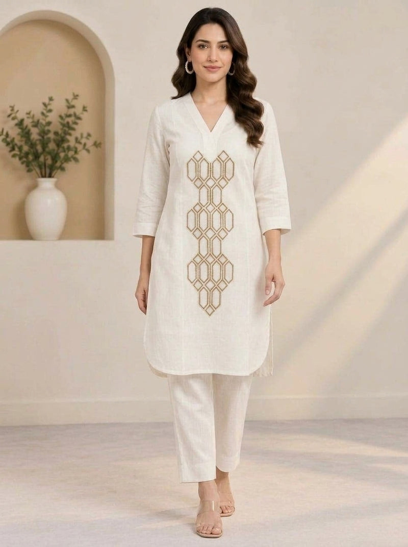 Naarangi Crafts Off White Embroidered Co-ord Set