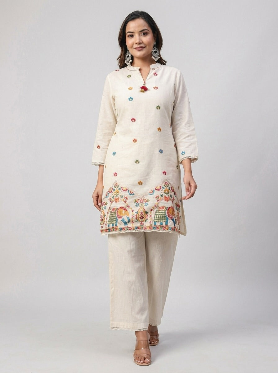 Naarangi Crafts Women's Ethnic Motifs Embroidered Pure Cotton Co-ord Set