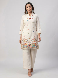 Naarangi Crafts Women's Ethnic Motifs Embroidered Pure Cotton Co-ord Set