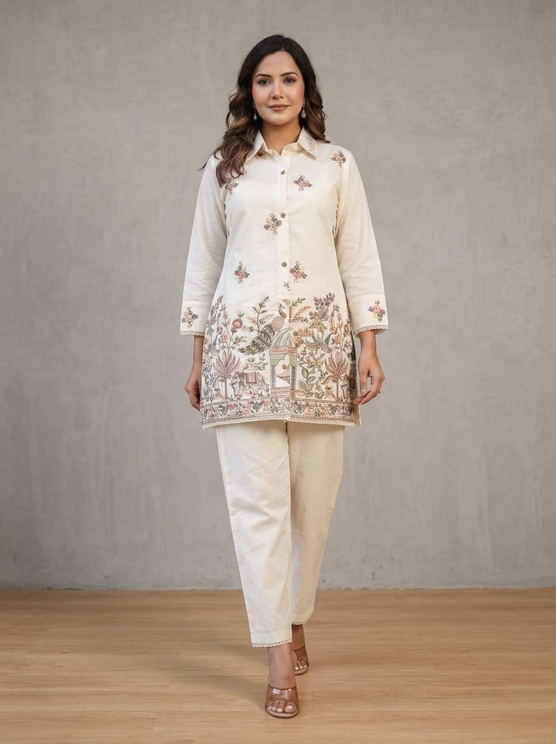 Naarangi Crafts Elegant Ivory Printed Co-Ord Set for Women