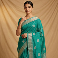 Maheshwari Handloom Silk-Cotton Saree – Emerald Green
