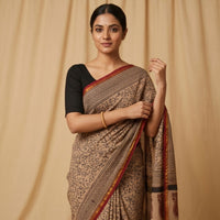 Chanderi Printed Saree – Crimson & Earthy Brown