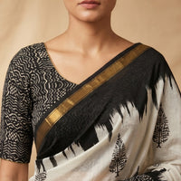Chanderi Printed Saree – Midnight Black Tree Print